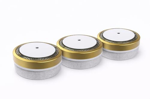NEMAXX 3-pack M1-Mini rökvarnare – fotoelektriskt larm enligt EN 14604 – inbyggt 3 V litiumbatteri – minidesign Ø 71,6 mm – guld