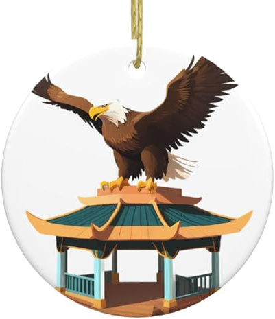 Christmas Ceramic Round Pendant Hanging - 2.9 in WHJSSF The Eagle on The Pavilion Picture Decoration Smooth