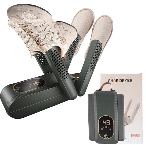 Katomi Asciuga Scarpe Elettrico 4-Ventilazione con Timer 60–180 Min, Deodorante e Igienizzante, Asciugatore Professionale per Scarpe Sportive Calcio Sci Scarponi, Materiale ABS, Colore Grigio