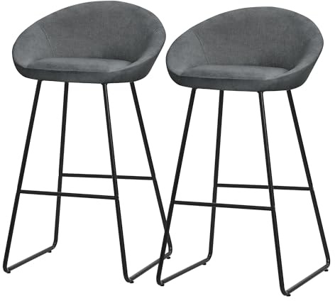 ML-Design Barhocker 2er Set Anthrazit 75 cm hoch mit Stoffbezug, Gepolsterte Barstühle mit Stahlgestell, Küchenstühle mit Rückenlehne & Fußstütze, Tresenhocker Küchenhocker Bistrohocker Thekenhocker