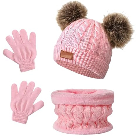MUNSKT Juego de 3 piezas para niños de 1 a 5 años de edad, gorro de invierno cálido, gorro, bufanda, guantes, juego de accesorios de invierno para niños de 1 a 5 años, deportes al aire libre, tejido