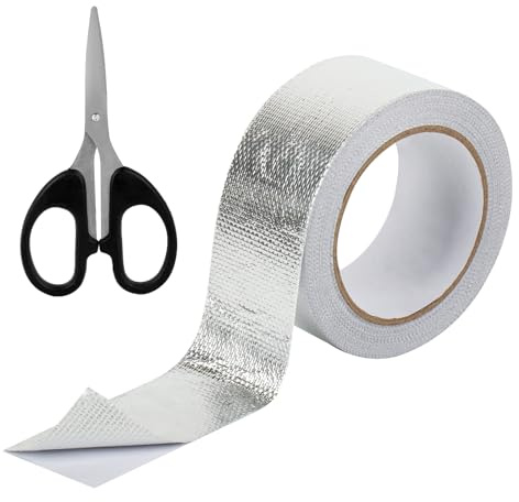 Aluminium Klebeband Hitzebeständiges Klebebands,50 mm x 20 m Aluminiumband, Aluklebeband für Dämmung Rohrisolierung,Glasfaser Alu Klebeband Hitzebeständig Aluminiumfolie für Schlauch Auto Verwendung