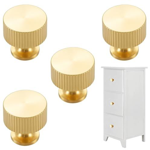 Girihe Gold Door Knobs, 4PCS Gold Handles, Wardrobe Handles, Golden Knob Modern Handles Hareware (1-1/8x1-1/8), Aluminum Alloy Single Hole