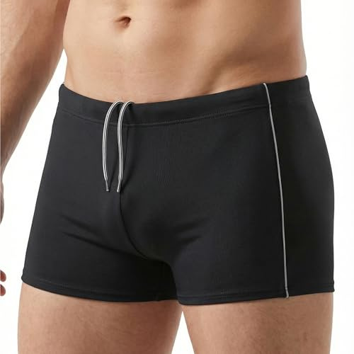 MANA MANA Bañador Hombre Bañador Piscina Hombre Secado Rápido Cintura Elástica con Cordón Ajustable Bañador para Natación Playa Vacaciones Negro/Gris Talla 3XL (164CM-188CM)