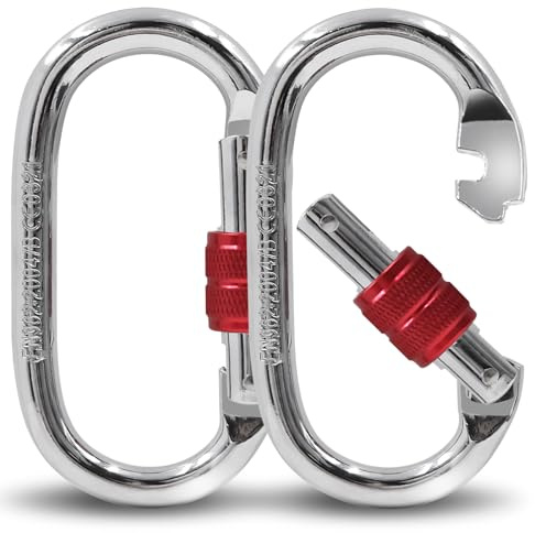 2 Pack Screw Lock Carabiner Clips,100Kg Load Capacity Heavy Duty Iron O Shape Hooks,11 X 6 Cm With 17Mm Opening For Climbing,Hammock,Swing,Yoga,Camping Daily Hanging