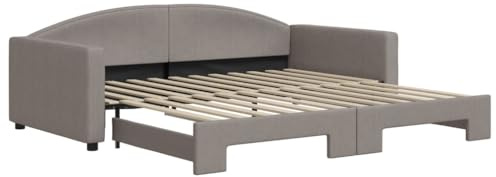 Yisssmeng Ausziehbares Tagesbett 100x200 cm Taupe Stoff Schlafsofa mit Rollrost Massivholz Metall Rahmen Modernes Design Platzsparendes Gästebett für Wohnzimmer Schlafzimmer Home Office