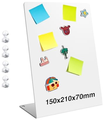 Tabletop Memo Board Magnetic, Magnet Display Stand Metal 8.27 × 5.91in Small Magnetic Bulletin Board with Stand for Office Home Kitchen School (White)