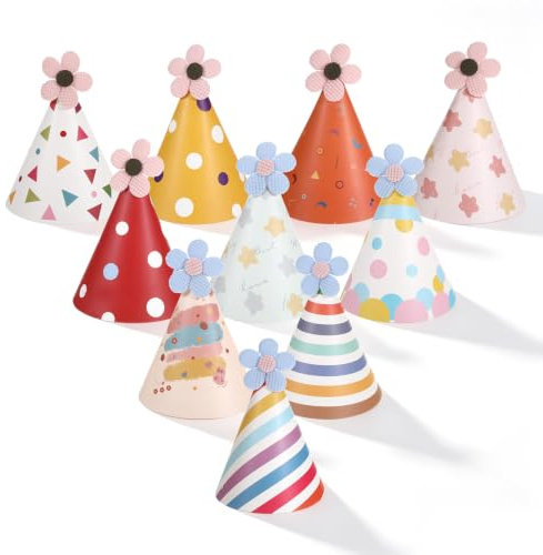 Apausvcm 10 stycken festhattar, minipartyhattar för gosedjur, små partyhattar, gosiga leksaker, färgglada partyhattar, färgglada pappershattar med pompoms, partyhatt, födelsedagsset för