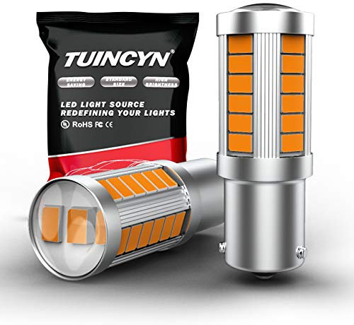 TUINCYN BAU15S PY21W Bombilla LED Bombilla de luz intermitente amarilla ámbar 5630 33SMD 1156 7507 12496 5009 7507AST Luz de freno Luz de marcha atrás CC 12V (paquete de 2)