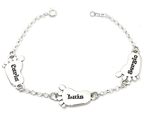 MASBARATA PULSERA CON TRES PIES PERSONALIZADA, PLATA 925/1000