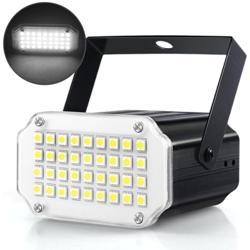 Luditek Mini Halloween White LED Strobe Light, Sound Activated Flash Speed Control Party Light with 36 Super Bright LEDs Stage Lighting for Room Dance Parties Birthday DJ Karaoke Xmas Outside Inside