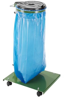 Certeo | Müllsackständer | für Volumen 120 l | mit Bodenplatte | fahrbar | Gestell Grün | Deckel Schwarz