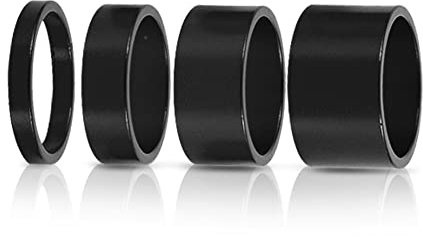 Dioche Fahrrad Headset Spacer, 4pcs Aluminiumlegierung Headset Spacer Set Fahrrad Vorderschaft Gabelunterlegscheibe 5mm / 10mm / 15mm / 20mm(Schwarz)