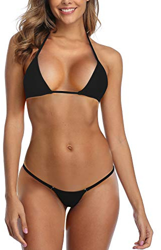 SHERRYLO Donna Mini Micro Bikini Parte Superiore del Triangolo Perizoma Inferiore Vestito di Nuoto Grande Nero