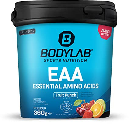 Bodylab24 EAA Essential Amino Acids Fruchtmix 360g, EAA Pulver mit 8 essentiellen Aminosäuren, alle BCAA & EAA enthalten, plus Vitamin B6, lecker fruchtig im Geschmack