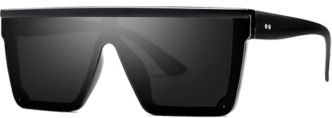 SOJOS Square Big Sunglasses Women Thick Frame Flat Top Mirrored Sunnies Shades Goggle Siamese Lens SJ2117 with Black Frame/Grey Lens
