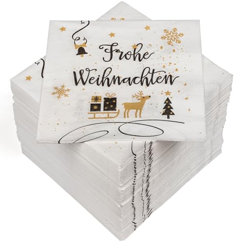 HEKU 100 Servietten, 3-lagig, 33x33cm, Weihnachten I Saugstark und praktisch verpackt I Ideal für besondere Anlässe, Mittel