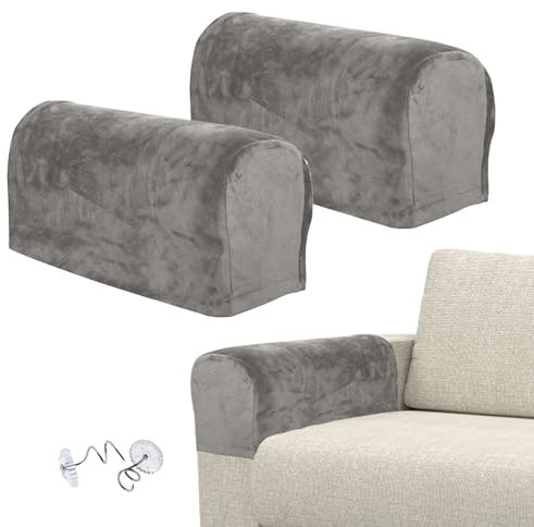 SwirlColor Armlehnenschoner, ca. 55 x 15 x 25 cm Weiche rutschfeste Armlehnenbezüge für Sessel Möbel Sofa Couch Arm Protector - Grau
