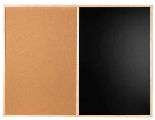 Creative Home 2in1 Kombitafel 120 x 90 cm | Pinnwand Magnettafel Kork | Kreidetafel Magnetisch | Schwarz Tafel mit 5 Stiften, Magneten, Kreide, Schwamm | Küche Korkwand Wandtafel Blackboard Pinwand