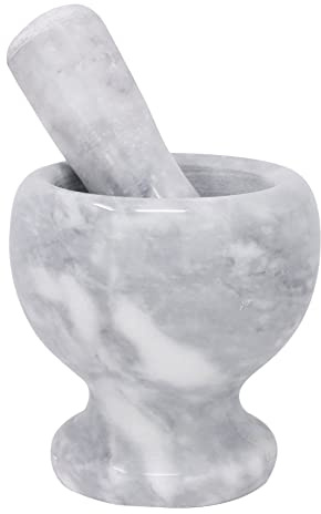 GK Global Kitchen Marble Pestle And Mortar Set Natural Stone Marble Spice Herb Seasoning Crusher Grinder Ideal For Making Fresh Herbs & Spice, Pesto, Dressing, Paste, Guacamole, Coffee Beans (White)