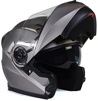 Milwaukee Helmets MPH9808DOT Ionized Silver Advanced Motorcycle Modular Helmet Biker w/ Drop Down Visor - X-Large
