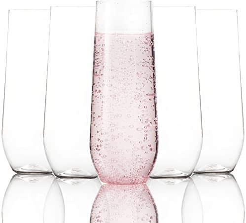 Youngever 15 Pack 275ML Shatterproof Champagne Flute 9 Ounce, Plastic Champagne Flutes, Champagne Glasses, Recyclable Champagne Plastic Cup, Stemless, Shatterproof, Flute Glasses