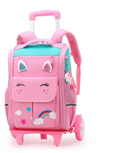 Trolley Rucksack mit großes Laufrad , Rucksack Rollen Trolleytasche,16 Zoll Nylon Jungen Maedchen Trolley Schulranzen Kinder Schultrolley Geeignet für Schule und Reise