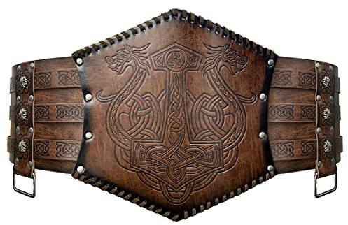 COSFAN Wikinger breiter Gürtel,Mittelalterlicher Krieger Ritter Ledergürtel,Vintage Piraten Gürtel,Herren LARP Halloween Kostüm Rüstungsgürtel