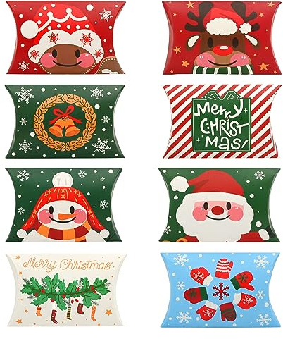 Bekecidi 48 Stück Weihnachtsplätzchenschachteln, 8 Stile Kissen Süßigkeitsschachteln kleine Geschenk Kissenschachteln für Partys Verpackungen Süßigkeiten Kuchen Geschenke