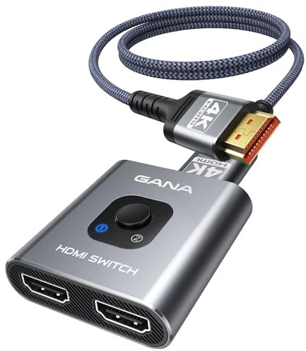 GANA - Conmutador HDMI de 4 K a 60 Hz, Switch HDMI Splitter bidireccional de Aluminio Cable 2 entradas 1 Salida, Compatible con HD Compatible con Xbox PS5/4/3, Reproductor BLU-Ray, Fire Stick Roku