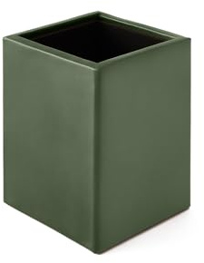 Eglooh - Minerva - Schreibtisch Stiftehalter Leder Grün - Quadratisches Design und handgefertigte Ausführungen - cm 7 x 7 x H.9,5 - Vollständig in Italien hergestellt