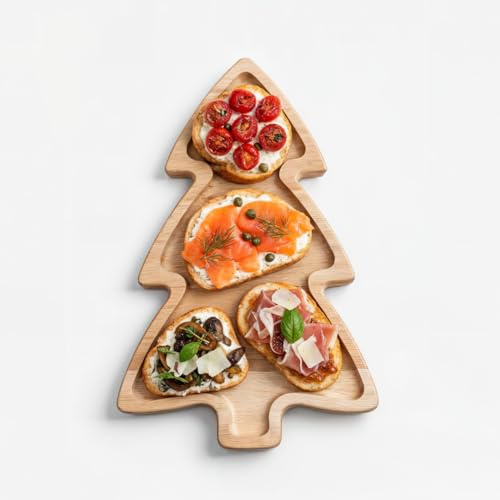 Mottiwood Tagliere Albero di Natale, Vassoio Natalizio, Tagliere Aperitivi, Legno Faggio, Stupisci ospiti, Made in Italy (2 Pezzi)