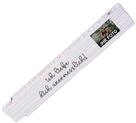 Zollstock mit Foto und Spruch – Ich liebe dich unermesslich – zum Valentinstag für Verliebte - Glieder-Maßstab personalisiert