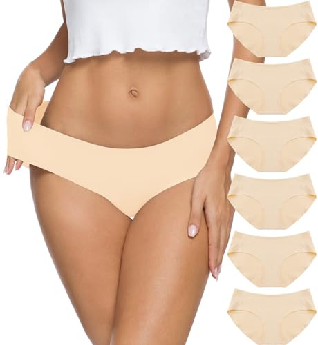 Altheanray Biancheria intima da donna in cotone da donna, senza cuciture, slip hipster bikini, confezione da 6, Pelle, Small