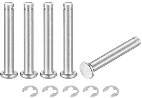 QUARKZMAN 5Set M5x35mm Perno Posizionamento Cilindrico Elastico Albero Acciaio Inossidabile 304, Perno Posizione Cilindro Cerniera Scanalato Testa Piatta con Ring Fissaggio Clip E, Argento