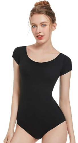 Spoxiyue Women's Team Basic Short Sleeve Leotard for ballet Adult Gymnastics Bodysuit dance clothing (Black, L)