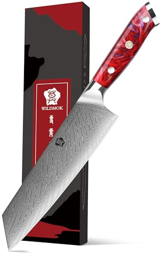 WILDMOK Coltello da kiritsuke da 21 cm, mannaia vegetale affilata di rasoio, coltello da chef giapponese Damasco Steel, coltello da chef professionale multiuso