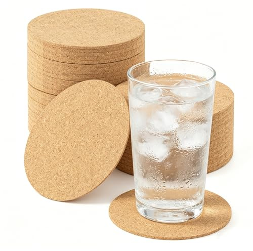 NAMYEUT 50er Set Korkuntersetzer Rund 10 cm, 3mm Dick Kork Untersetzer Glasuntersetzer Kork Glas Untersetzer Set für Getränke Kaffee Tee Untersetzer, Per fekt für Haus, Büro, Bar & Restaurant