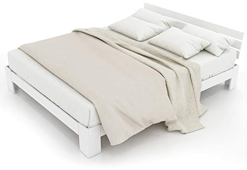 xixiworkshop Holzbett Doppelbett aus Bettgestell mit Kopfteil mit Lattenrost-200 x 140 cm Massivholz Massiv Doppelbett als Kieferbett verwendbar