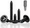 HXJDAM 120Pcs M4.2x38mm Black Self Tapping Screws - Flat, Pan, Wafer Head Screws for Plastic, Sheet Metal, Pasterboard, Wood, Aluminum