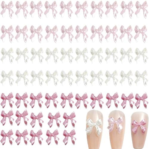JchEnye 60 Stück Niedlicher Schleifen-Nagelschmuck,Schleifen-Nageldesign-Schmuck,Schleifen-Nagelschmuck,Niedliche Schleife,Nageldekoration-Nagelkunst-Schmuck,Weiß/Lila/Pink/Dunkelrosa
