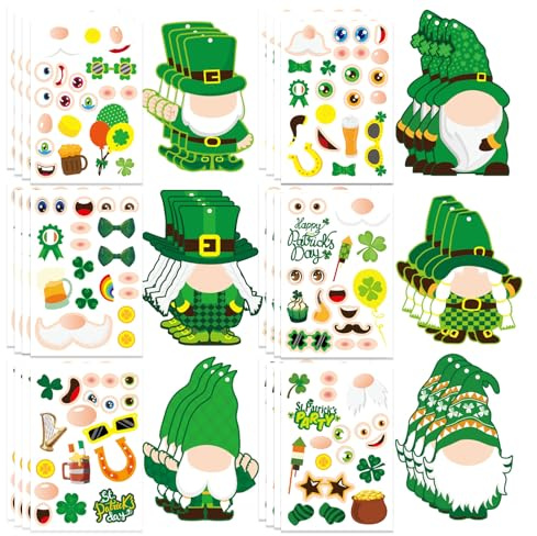 St.Patricks Day Craft Kit for Kids, Leprechaun Ornaments Hanging Art and Craft DIY Project, Make Your Own Leprechaun Stickers Kit, St Patricks Day Shamrock Crafts Party Favors Decorations, 24 Sets
