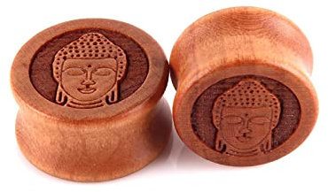 Whoiy Ohr Tunnel Plug Piercing Buddha 1 Paare, Ohr Tunnel Plug Piercing Schmuck 14mm Holz Braun für Damen Herren