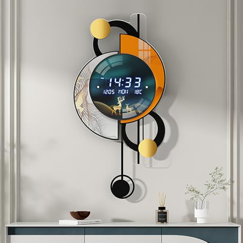 Homary 67 cm LED Wanduhr Modern Multifunktional – Sprachgesteuerte Wanduhr Modern Design mit Digitalanzeige, Temperatur, Datum und Alarmfunktion für Wohnzimmer, Büro, Schlafzimmer– Ideal als Wanddeko