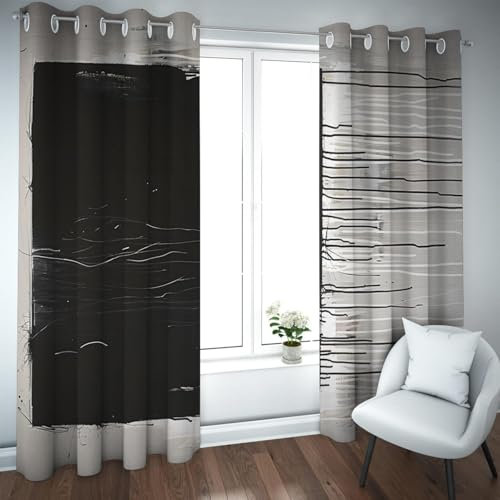 UIRINGART Minimalismus Vorhänge Nordischer Stil Fenstervorhänge für Büro Hotel Wohnzimmer Schwarz & Weiß gestreifte Nachmittagsschläfchen Verdunkelungsvorhang 2 Paneele H210xB140