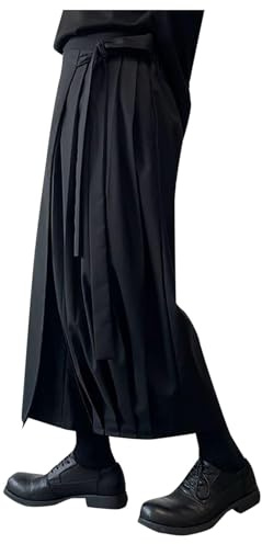 Pantalon Homme Jupe Irrégulière Traditionnelle Jupe Grande Taille Pantalon Homme Uni Samouraï Hakama Sarouel Pantalon Uni Baggy Streetwear Kilt Style Japonais, Noir 3, M