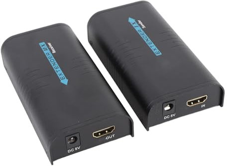 Elprico Extensor HDMI de 1080p sobre el Kit IP, HDMI sobre Extensor de Ethernet, Ancho de Banda LAN 100Mbps, Transmisor y Receptor Incluidos, 120 M con CAT5,200m con (Enchufe de la UE)