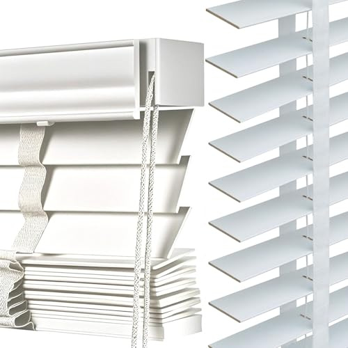 50mm Wooden Blinds for Windows, Faux Wood Venetian Blinds, Made to Measure 60cm 110cm 115cm 120cm 140cm 150cm 180cm 230cm Privacy Blackout Horizontal Natural Blind, for Kitchen Bathroom Bedroom Door(W