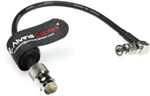Alvin's Cables Câble adaptateur femelle 12G Micro BNC vers BNC,câble coaxial vidéo UHD haute densité 4K,75ohm ultra-mince pour assistance vidéo blackmagic 5moniteur,angle droit micro bnc7,9pouces