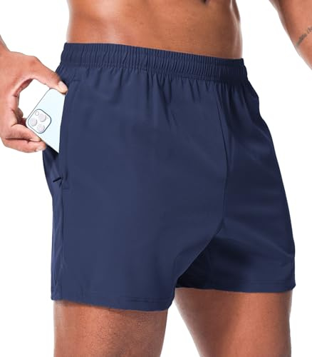 Superora löparshorts för män med vattentät bakficka – snabbtorkande, bekväma och eleganta atletiska shorts, marinblå, M